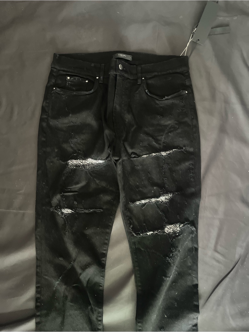 AMIRI Black Distressed Slim Jeans